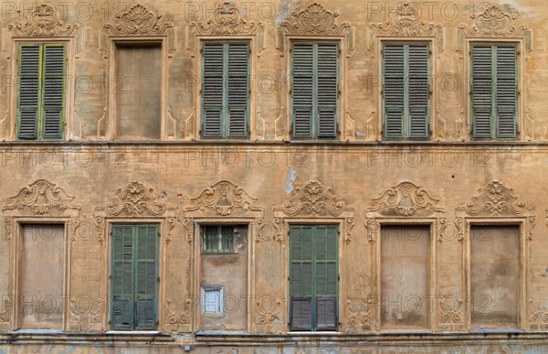 Historic house facade seen in Porto Maurizio in Oneglia, a former town in northern Italy on the Ligurian coast, in 1923 joined to Porto Maurizio to form the Comune of Imperia