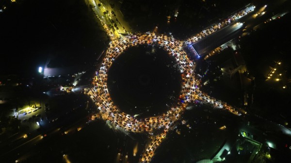 Aerial view shows crowds of Syrians celebrating in Umayyad Square in central Damascus after the fall of Bashar al-Assad's regime and his escape to Russia. Damascus, Syria. December 12, 2024, Damascus, Damascus, Syria