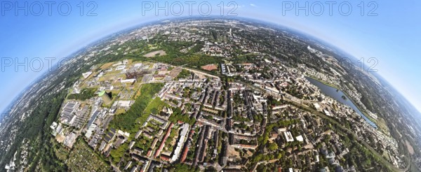 Aerial view, residential area, view of the district of Hörde with Phoenix Lake, commercial area technology park and service location Phoenix West, Dortmund-Hörde railway station, globe, fisheye image, fisheye image, 360 degree image, tiny world, little planet, fisheye image, Hörde, Dortmund, Ruhr area, North Rhine-Westphalia, Germany, excursion destination, DE, Europe, fisheye lens, fisheye lens, commercial settlement, commercial enterprises, commercial area, commercial area, commercial property, commercial park, commercial location, commercial use, industrial area, industrial location, Little Planet, aerial view, aerial photography, aerial photography, local recreation area, Phoenix Lake, Phoenix Lake, lake, district Hörde, super wide-angle lens, Tiny World, overview, bird's eye view, living with lake view, residential area, birds-eyes view, former steelworks area Phoenix-East, fisheye lens, insta360 camera, overview