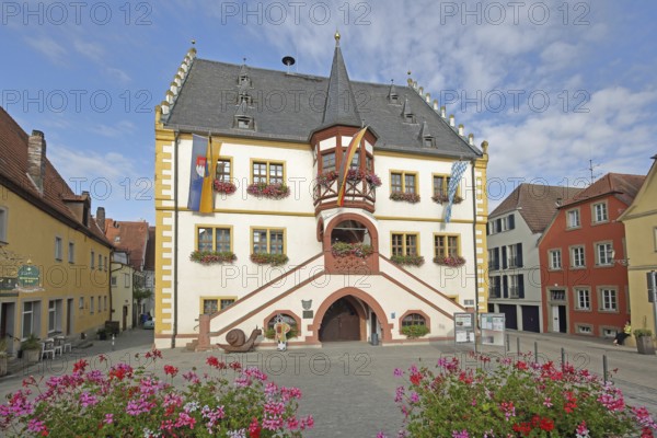 Renaissance town hall, market square, Volkach, Lower Franconia, Franconia, Bavaria, Germany