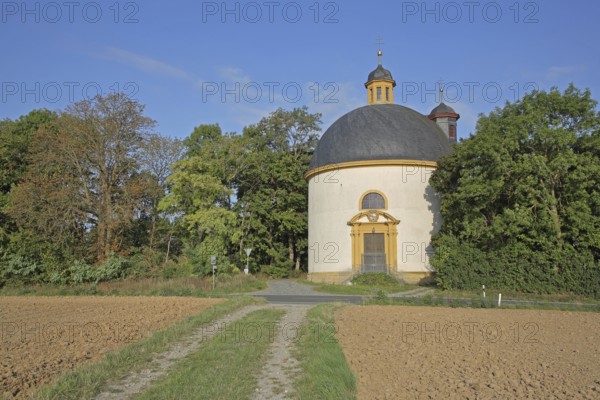 Baroque Chapel of the Holy Cross built in 1700 with dome, Gaibach, Volkach, Lower Franconia, Franconia, Bavaria, Germany