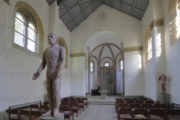 Modern sculpture in St Boniface's Castle Chapel, interior view, Salzburg Castle, Bad Neustadt an der Saale, Rhön, Lower Franconia, Franconia, Bavaria, Germany