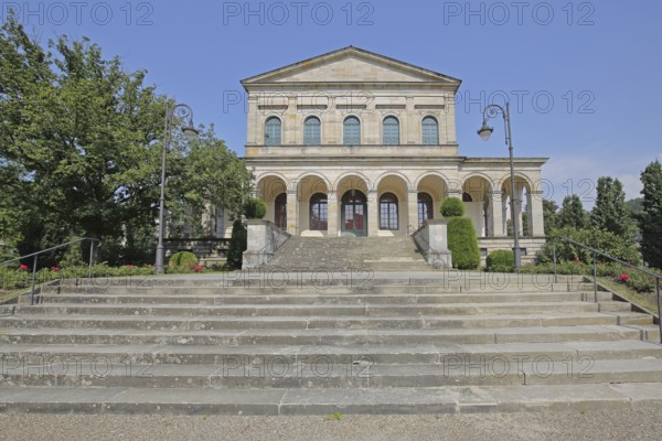 Classicist Kursaal building with open staircase, state spa, Bad Brückenau, Rhön, Bavaria, Germany