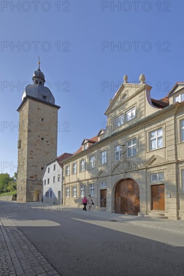 Baroque Provost's Court and medieval witches' tower, town tower, Zeil am Main, Lower Franconia, Franconia, Bavaria, Germany