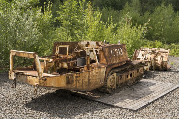 Loading table of a roadheader AM 105 G, Mining machinery, Zollverein Coal Mine Industrial Complex, UNESCO World Heritage Site, Essen, Ruhr area, North Rhine-Westphalia, Germany