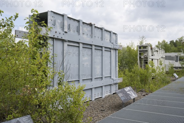 Parts of a skip hoisting vessel, mining machinery, Zollverein Coal Mine Industrial Complex, UNESCO World Heritage Site, Essen, Ruhr area, North Rhine-Westphalia, Germany