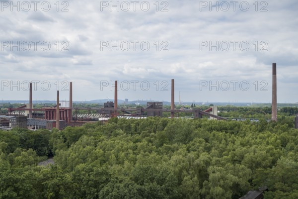 Chimneys on the site of the coking plant, view from the visitor terrace of the Ruhr Museum, Zollverein Coal Mine Industrial Complex, UNESCO World Heritage Site, Route of Industrial Heritage, Essen, Ruhr Area, North Rhine-Westphalia, Germany