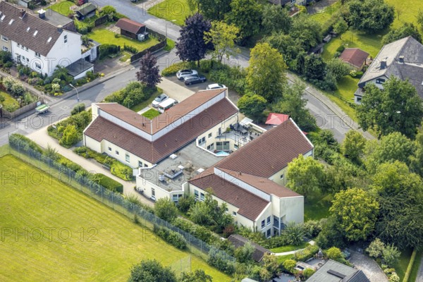 Aerial view, St. Christophorus residential complex with inner courtyard, Glösingen, Arnsberg, Ruhr area, North Rhine-Westphalia, Germany, DE, Europe, aerial view, aerial photography, aerial photography, social institution, overview, bird's-eye view, overview