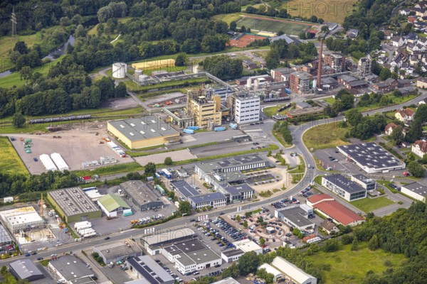 Aerial view, Perstorp Chemicals GmbH chemical plant, Niedereimer, Arnsberg, Ruhr area, North Rhine-Westphalia, Germany, DE, Europe, commercial enterprises, commercial area, commercial property, commercial park, commercial site, commercial use, industrial area, industrial site, aerial photograph, aerial photography, aerial photography, overview, bird's-eye view, overview