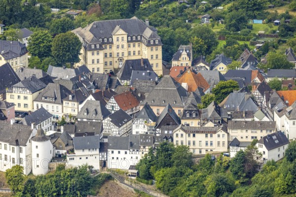 Aerial view, old town and half-timbered houses with administrative court building, Arnsberg, Ruhr area, North Rhine-Westphalia, Germany, authority, DE, Europe, aerial view, aerial photography, aerial photography, overview, bird's-eye view, overview