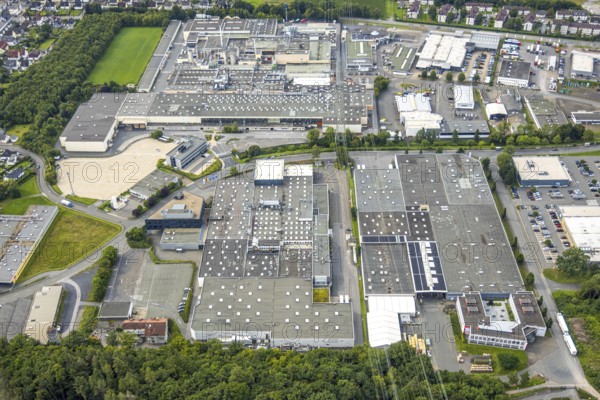Aerial view, commercial area Westring, Bruchhausen, Arnsberg, Ruhr area, North Rhine-Westphalia, Germany, DE, Europe, commercial enterprises, commercial area, commercial area, commercial property, commercial park, commercial location, commercial use, industrial area, industrial location, aerial photograph, aerial photography, aerial photography, overview, bird's-eye view, overview