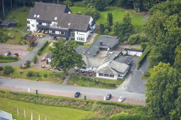 Aerial photo, Rodelhaus Hotel and Restaurant, Neheim, Arnsberg, Ruhr area, North Rhine-Westphalia, Germany, DE, Europe, inn, restaurant, gastronomy, hotel, hotel facilities, hotel business, aerial photo, aerial photography, aerial photography, overview, bird's-eye view, overview
