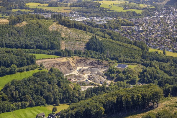 Aerial view, greywacke quarry Stuppenhof, Drolshagen, Sauerland, North Rhine-Westphalia, Germany, DE, Europe, aerial view, aerial photography, aerial photography, Ruhr area, quarry, overview, bird's eye view, birds-eyes view, overview
