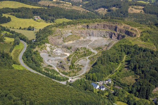 Aerial view, greywacke quarry, Bleche, Drolshagen, Sauerland, North Rhine-Westphalia, Germany, DE, Europe, aerial view, aerial photography, aerial photography, Ruhr area, quarry, overview, bird's-eye view, overview