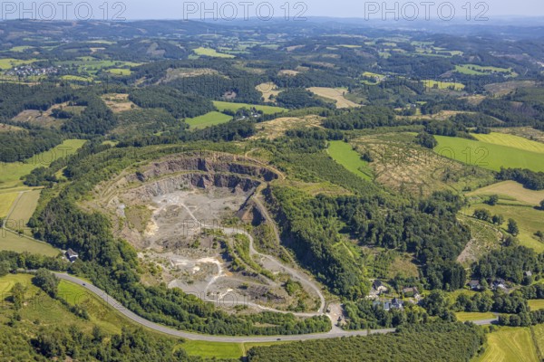 Aerial view, greywacke quarry, Bleche, Drolshagen, Sauerland, North Rhine-Westphalia, Germany, DE, Europe, aerial view, aerial photography, aerial photography, Ruhr area, quarry, overview, bird's-eye view, overview