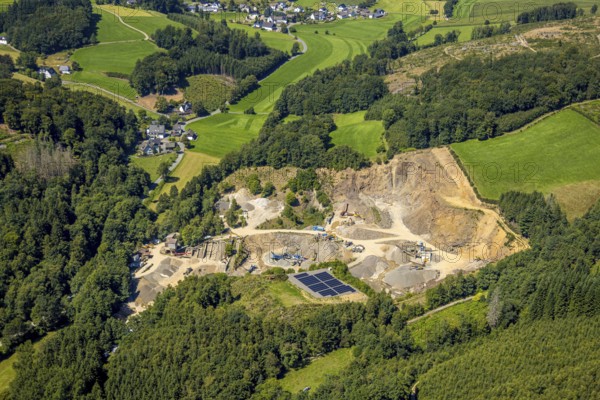 Aerial view, greywacke quarry Stuppenhof, Drolshagen, Sauerland, North Rhine-Westphalia, Germany, DE, Europe, aerial view, aerial photography, aerial photography, Ruhr area, quarry, overview, bird's eye view, birds-eyes view, overview