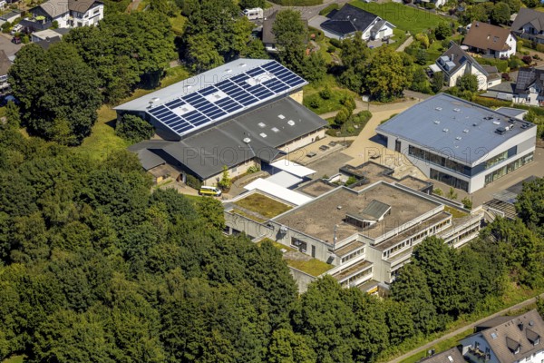 Aerial view, Secondary school Olpe - Drolshagen with gymnasium, Drolshagen, Sauerland, North Rhine-Westphalia, Germany, DE, Europe, aerial view, aerial photography, aerial photography, Ruhr area, sports hall, overview, bird's-eye view, overview