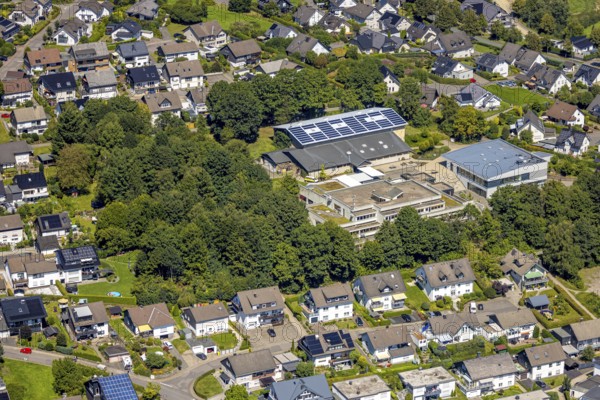Aerial view, Secondary school Olpe - Drolshagen with gymnasium, Drolshagen, Sauerland, North Rhine-Westphalia, Germany, DE, Europe, aerial view, aerial photography, aerial photography, Ruhr area, sports hall, overview, bird's-eye view, overview