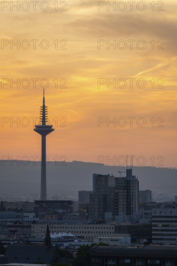 FRANKFURT, GERMANY - JUNE 12, 2025: Europaturm Telecommunications Tower in Frankfurt City at Sunset. Golden Hour. Hesse, Germany