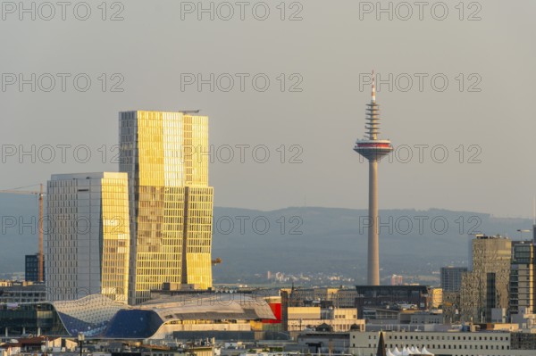 FRANKFURT, GERMANY - JUNE 12, 2025: Europaturm Telecommunications Tower in Frankfurt City at Sunrise. Golden Hour. Hesse, Germany
