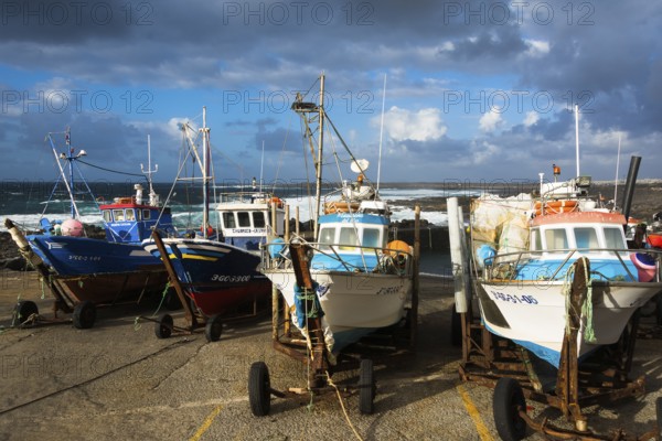 Fishing boats in the harbour of La Santa on Lanzarote, Canary Islands, La Santa, Lanzarote, Spain