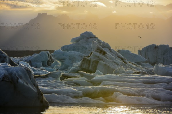 Calved icebergs, glacial lake, Jökularson, Iceland