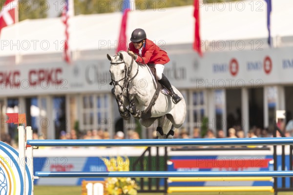 Aaron Vale of the USA, riding Styles, competes in the first round of the 2025 BMO Nations Cup during the Spruce Meadows Masters on September 6, 2025 in Calgary, Alberta, Canada, North America