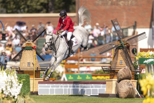 Aaron Vale of the USA, riding Styles, competes in the first round of the 2025 BMO Nations Cup during the Spruce Meadows Masters on September 6, 2025 in Calgary, Alberta, Canada, North America