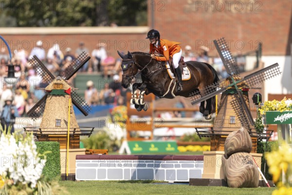 Sanne Thijssen of the Netherlands, riding Cupcake Z, competes in the first round of the 2025 BMO Nations Cup during the Spruce Meadows Masters on September 6, 2025 in Calgary, Alberta, Canada, North America
