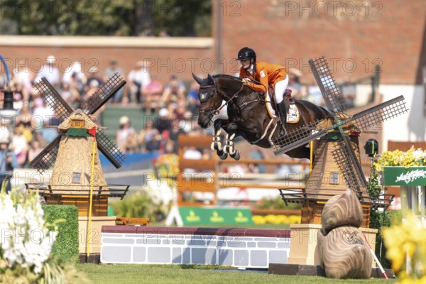 Sanne Thijssen of the Netherlands, riding Cupcake Z, competes in the first round of the 2025 BMO Nations Cup during the Spruce Meadows Masters on September 6, 2025 in Calgary, Alberta, Canada, North America
