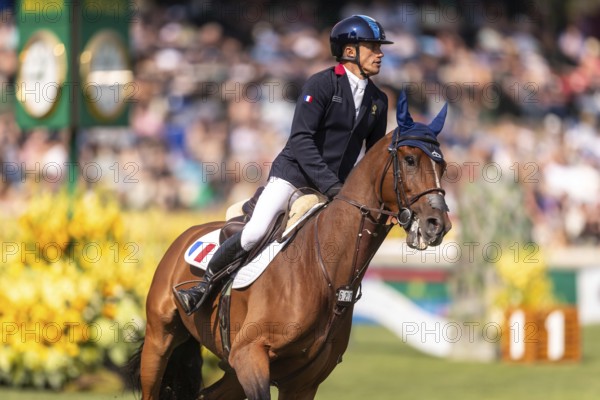 Olivier Robert of France, riding Inglesias D.V., competes in the first round of the 2025 BMO Nations Cup during the Spruce Meadows Masters on September 6, 2025 in Calgary, Alberta, Canada, North America