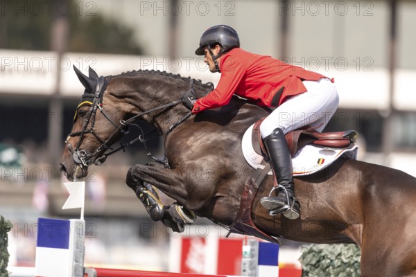 Olivier Philippaerts of Belgium, riding Dixie Moon, competes in the first round of the 2025 BMO Nations Cup during the Spruce Meadows Masters on September 6, 2025 in Calgary, Alberta, Canada, North America