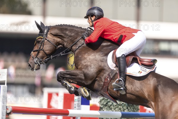 Olivier Philippaerts of Belgium, riding Dixie Moon, competes in the first round of the 2025 BMO Nations Cup during the Spruce Meadows Masters on September 6, 2025 in Calgary, Alberta, Canada, North America