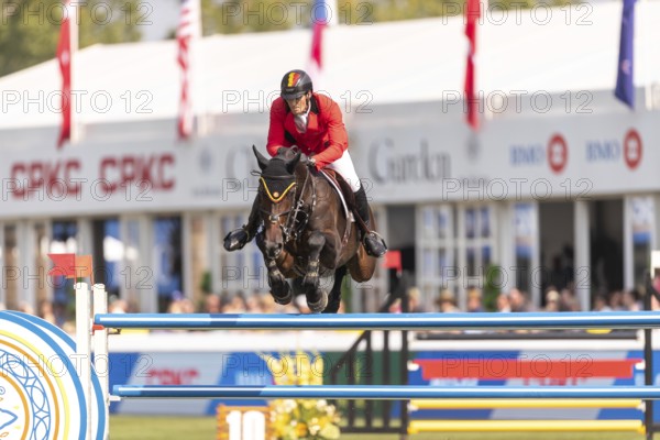 Olivier Philippaerts of Belgium, riding Dixie Moon, competes in the first round of the 2025 BMO Nations Cup during the Spruce Meadows Masters on September 6, 2025 in Calgary, Alberta, Canada, North America