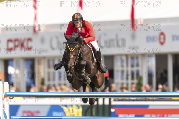 Olivier Philippaerts of Belgium, riding Dixie Moon, competes in the first round of the 2025 BMO Nations Cup during the Spruce Meadows Masters on September 6, 2025 in Calgary, Alberta, Canada, North America