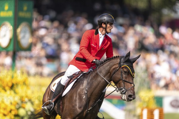 Olivier Philippaerts of Belgium, riding Dixie Moon, competes in the first round of the 2025 BMO Nations Cup during the Spruce Meadows Masters on September 6, 2025 in Calgary, Alberta, Canada, North America