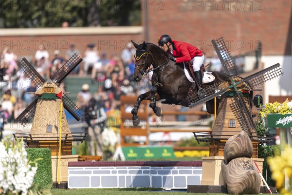 Olivier Philippaerts of Belgium, riding Dixie Moon, competes in the first round of the 2025 BMO Nations Cup during the Spruce Meadows Masters on September 6, 2025 in Calgary, Alberta, Canada, North America