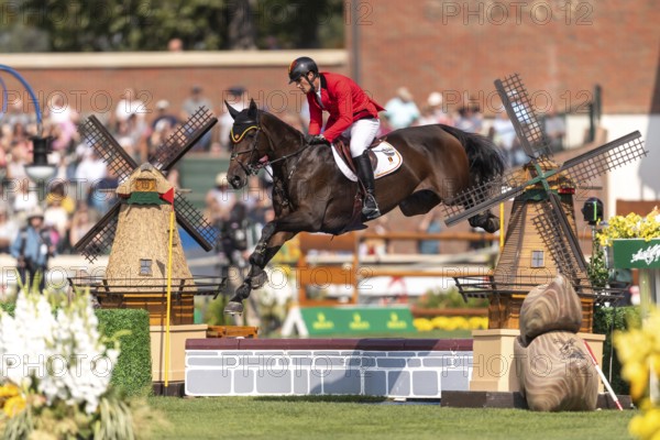 Olivier Philippaerts of Belgium, riding Dixie Moon, competes in the first round of the 2025 BMO Nations Cup during the Spruce Meadows Masters on September 6, 2025 in Calgary, Alberta, Canada, North America