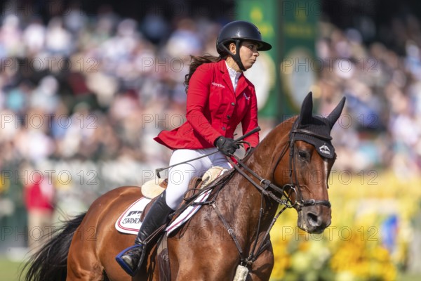 Alessandra Reich of Austria, riding Oeli R, competes in the first round of the 2025 BMO Nations Cup during the Spruce Meadows Masters on September 6, 2025 in Calgary, Alberta, Canada, North America