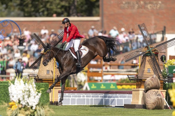 Olivier Philippaerts of Belgium, riding Dixie Moon, competes in the first round of the 2025 BMO Nations Cup during the Spruce Meadows Masters on September 6, 2025 in Calgary, Alberta, Canada, North America