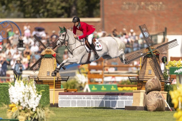 Eugenio Garza Perez of Mexico, riding Contago, competes in the first round of the 2025 BMO Nations Cup during the Spruce Meadows Masters on September 6, 2025 in Calgary, Alberta, Canada, North America