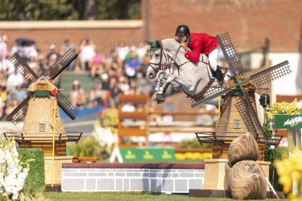 Eugenio Garza Perez of Mexico, riding Contago, competes in the first round of the 2025 BMO Nations Cup during the Spruce Meadows Masters on September 6, 2025 in Calgary, Alberta, Canada, North America