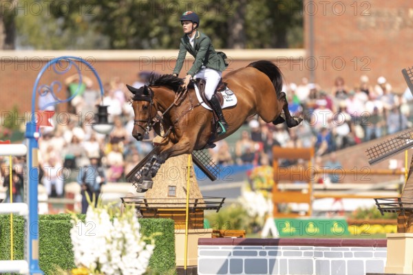 Tom Wachman of Ireland, riding Tabasco De Toxandria Z, competes in the first round of the 2025 BMO Nations Cup during the Spruce Meadows Masters on September 6, 2025 in Calgary, Alberta, Canada, North America