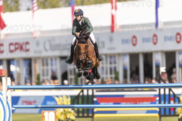 Tom Wachman of Ireland, riding Tabasco De Toxandria Z, competes in the first round of the 2025 BMO Nations Cup during the Spruce Meadows Masters on September 6, 2025 in Calgary, Alberta, Canada, North America