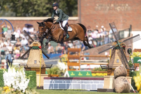 Tom Wachman of Ireland, riding Tabasco De Toxandria Z, competes in the first round of the 2025 BMO Nations Cup during the Spruce Meadows Masters on September 6, 2025 in Calgary, Alberta, Canada, North America