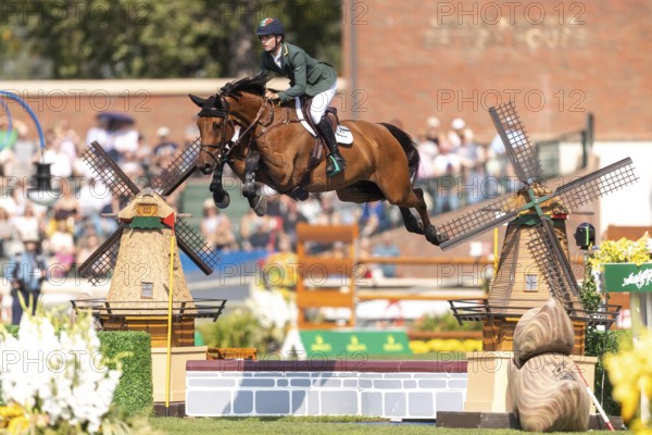 Tom Wachman of Ireland, riding Tabasco De Toxandria Z, competes in the first round of the 2025 BMO Nations Cup during the Spruce Meadows Masters on September 6, 2025 in Calgary, Alberta, Canada, North America