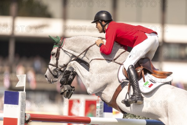 Eugenio Garza Perez of Mexico, riding Contago, competes in the first round of the 2025 BMO Nations Cup during the Spruce Meadows Masters on September 6, 2025 in Calgary, Alberta, Canada, North America