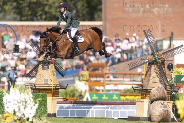Tom Wachman of Ireland, riding Tabasco De Toxandria Z, competes in the first round of the 2025 BMO Nations Cup during the Spruce Meadows Masters on September 6, 2025 in Calgary, Alberta, Canada, North America