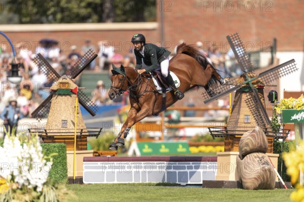 Yuri Mansur of Brazil, riding Cupfer, competes in the first round of the 2025 BMO Nations Cup during the Spruce Meadows Masters on September 6, 2025 in Calgary, Alberta, Canada, North America
