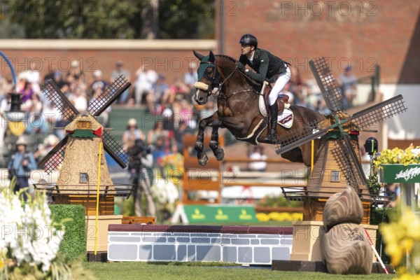 Pedro Junquiera Muylaert of Brazil, riding Quax 76, competes in the first round of the 2025 BMO Nations Cup during the Spruce Meadows Masters on September 6, 2025 in Calgary, Alberta, Canada, North America